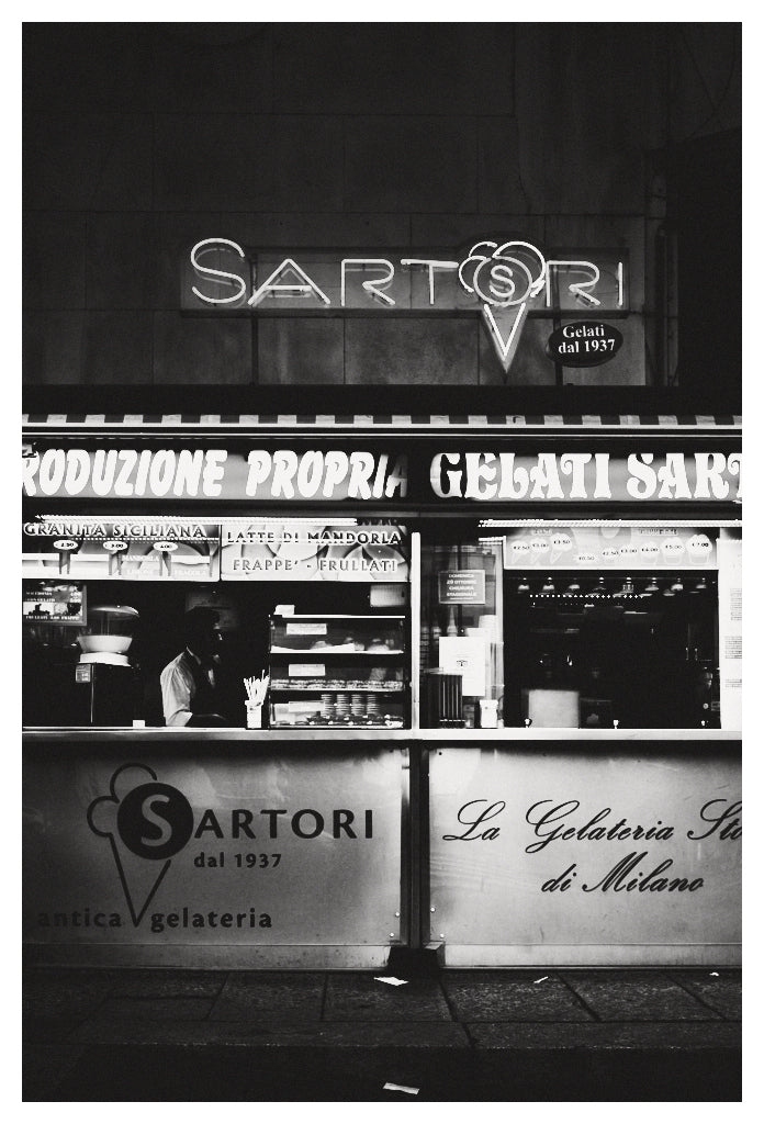 Sartori ice cream parlor located next to the central railroad station of Milan, Lombardy, Italy